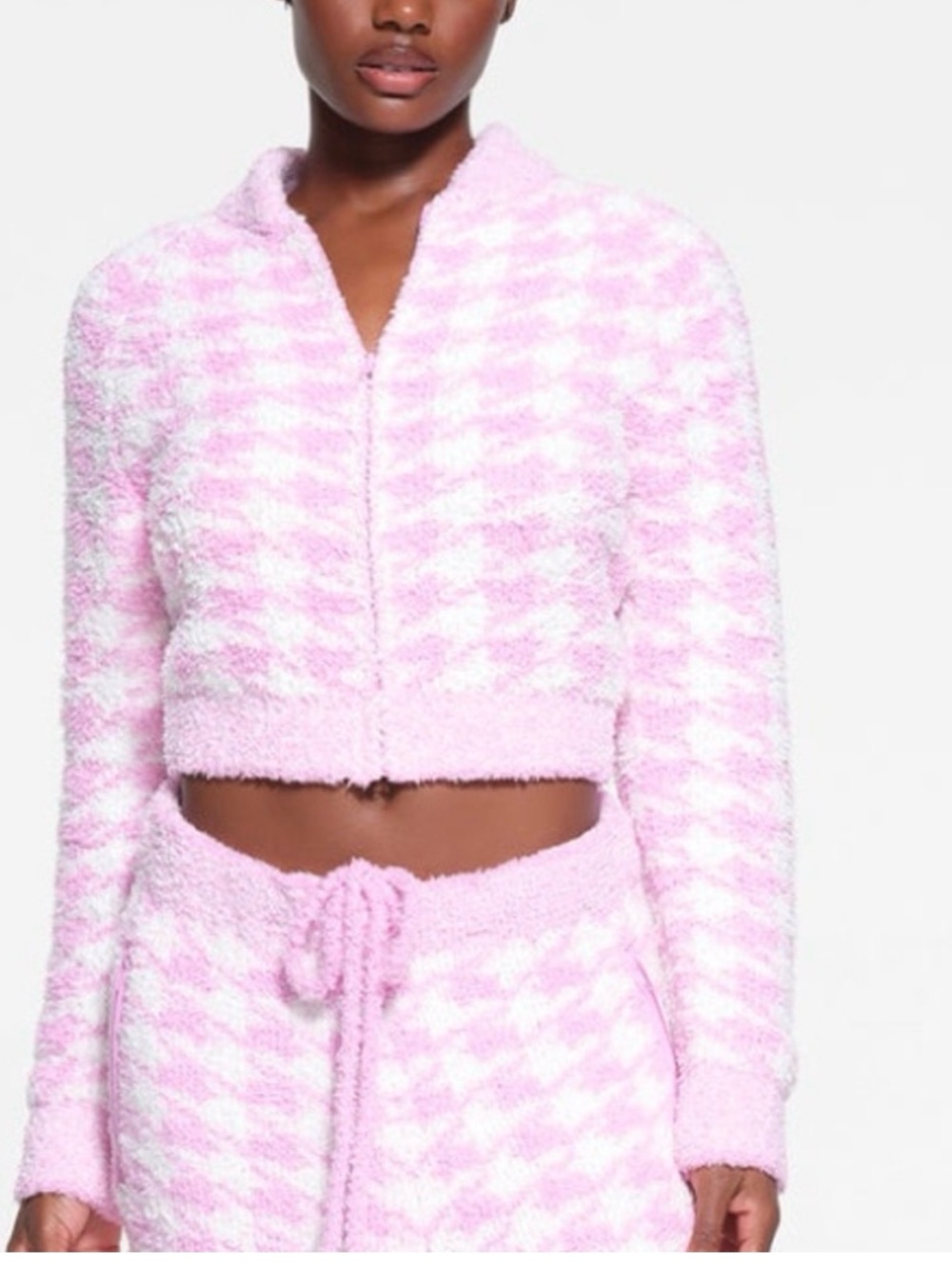 SKIMS COZY ZIP UP NWT PETAL HOUNDSTOOTH L/XL